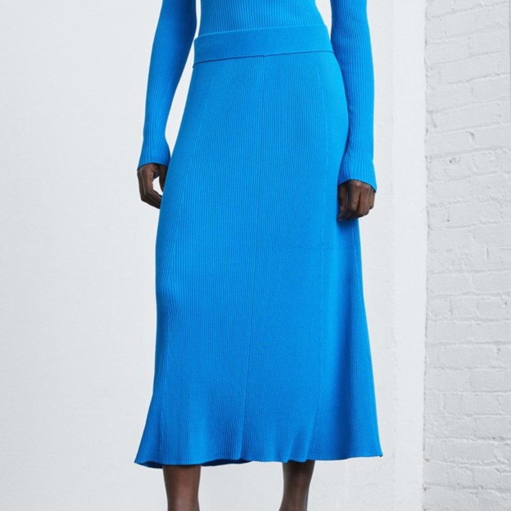 NEW Everlane Ribbed Knit Midi Skirt Brilliant Blue Size L